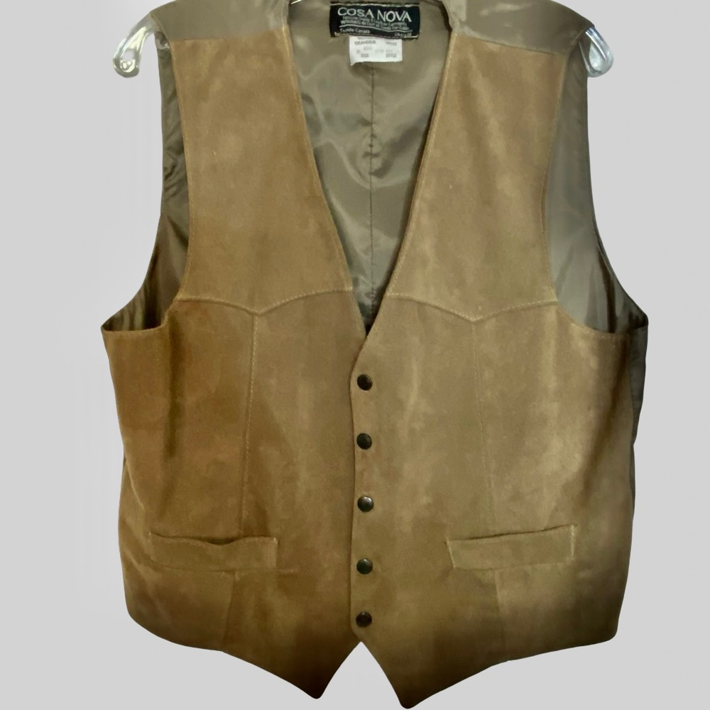 Cosa Nova Vintage Brown Tan  Suede Leather Western Rodeo  Snap Vest- Sz-XL